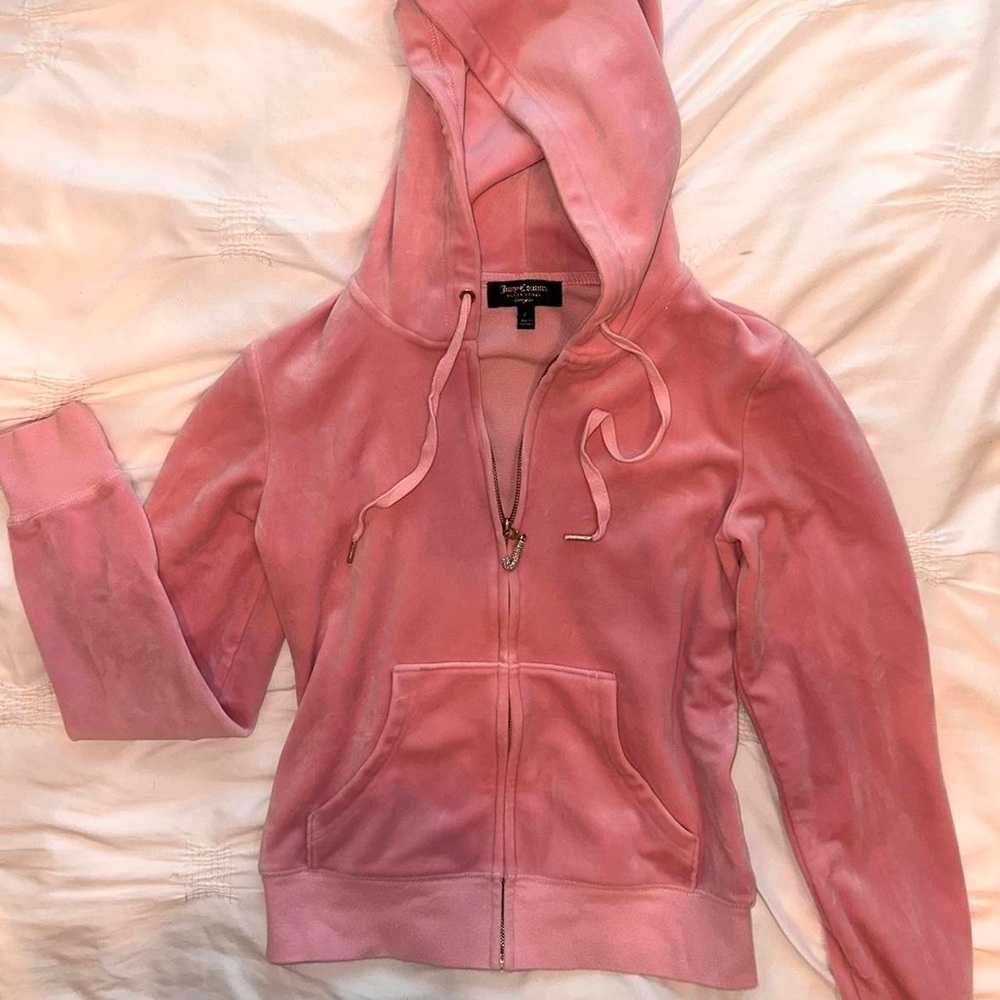 Juicy Couture Tracksuit, pink y2k velour zip up & sweats set w/ embellished zip